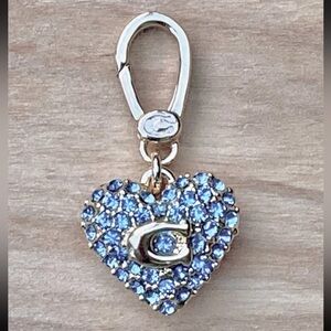 NWT COACH Reversible Pave Blue Crystal Gold Collectible Heart Charm + Dust Bag